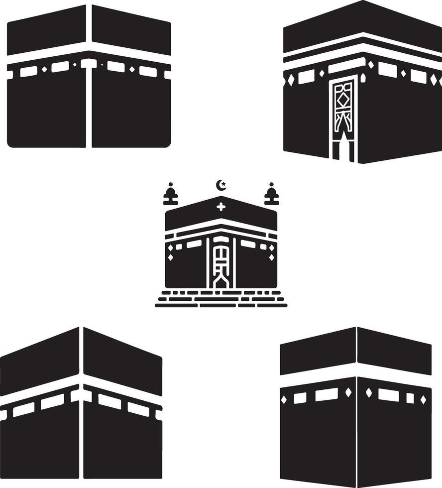 Ramadan and Eid, Kaaba black and white icon set vector