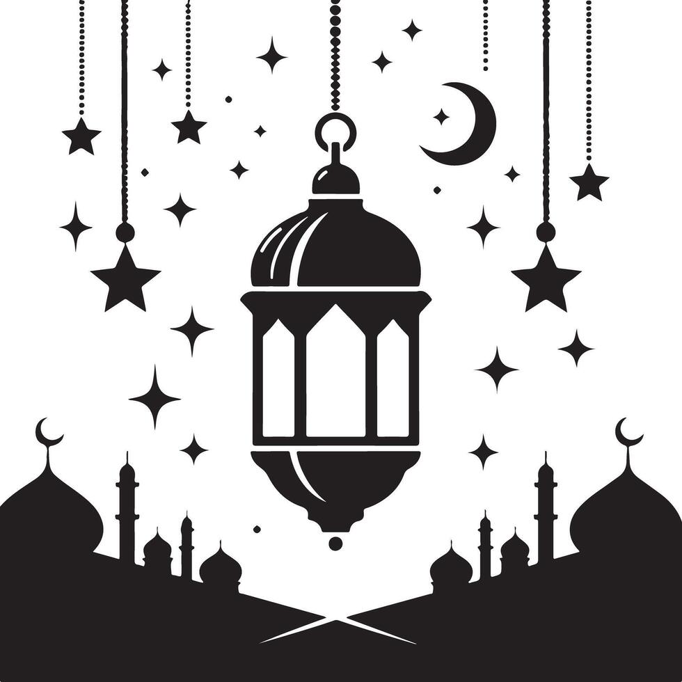 ramadan kareem greeting card with lantern and stars vector