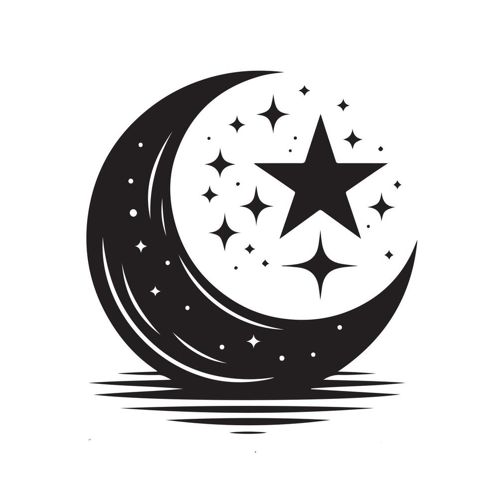 a black and white logo of a crescent with stars Eid al Fitr vector