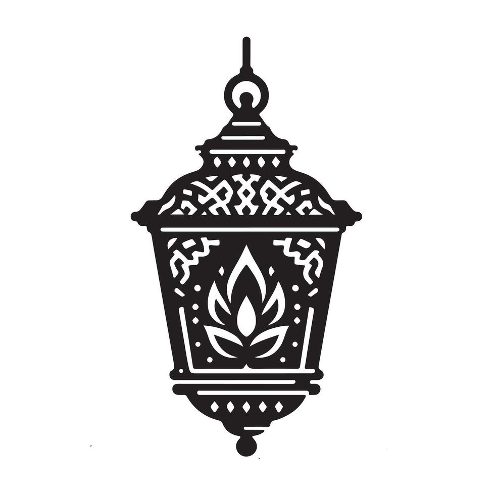 Eid al Fitr black and white illustration of a lantern vector