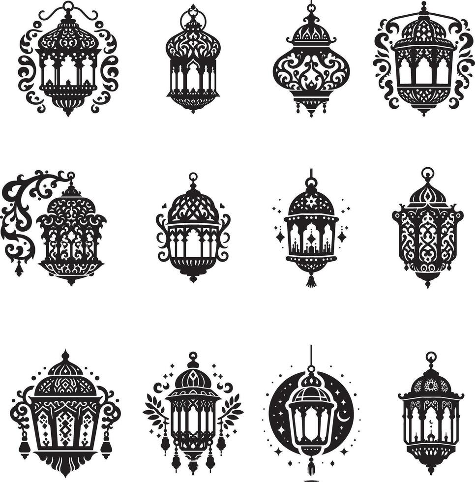 Islamic lanterns set of icons, Ramadan and Eid vector