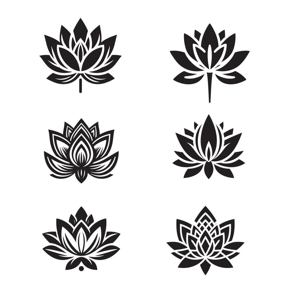 a set of four black lotus flowers vector