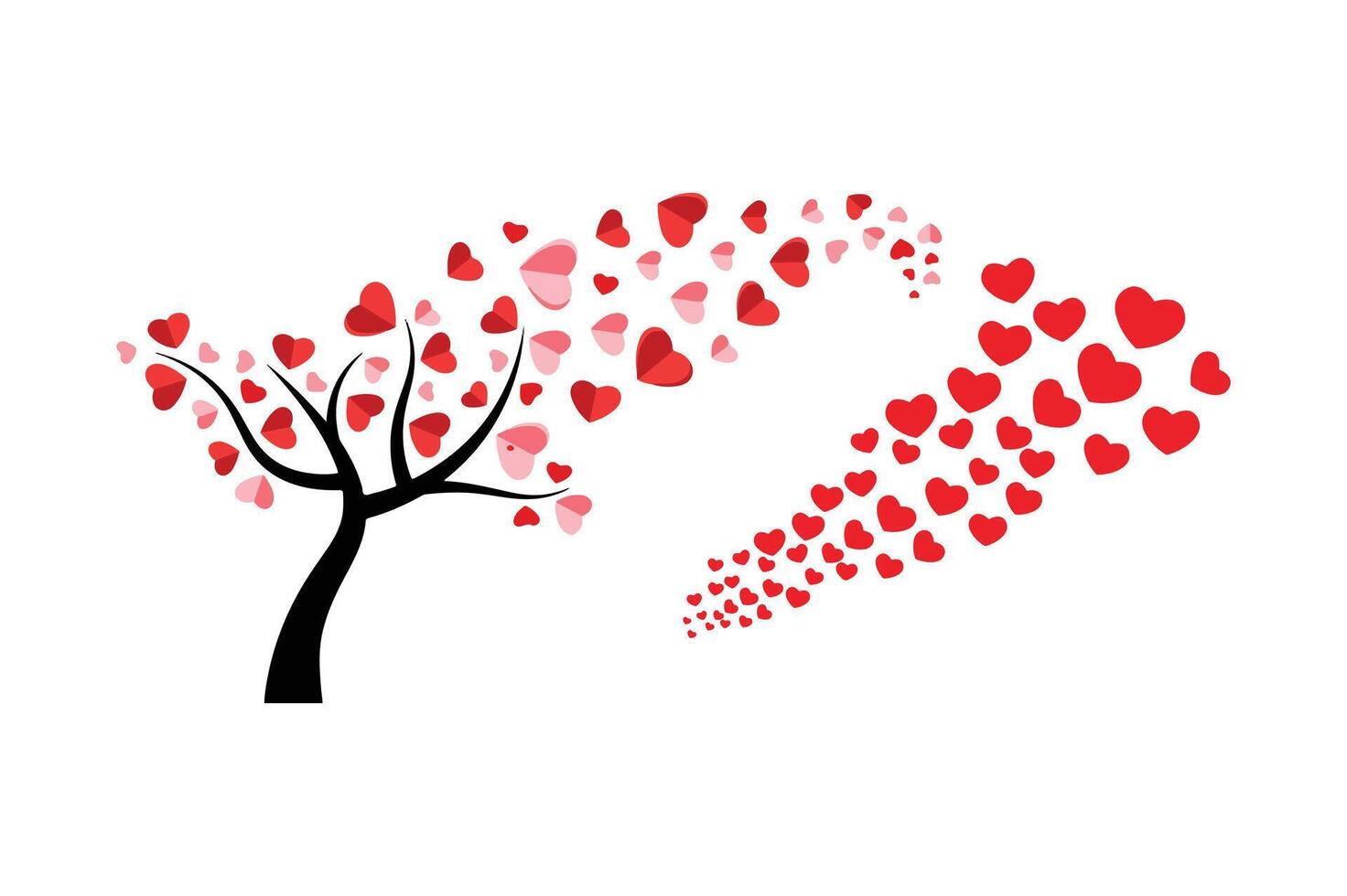 Heart Tree with Flowing Red Love Petals. vector