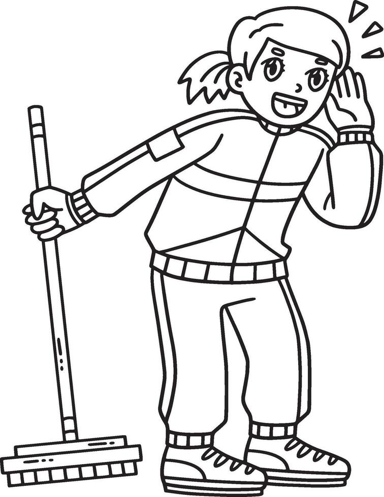 Curling Female Skip Shouting Isolated Coloring vector