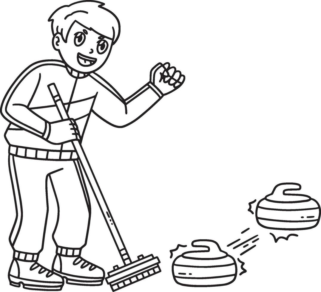 Curling Male Knocking Off Opponent Stone Isolated vector