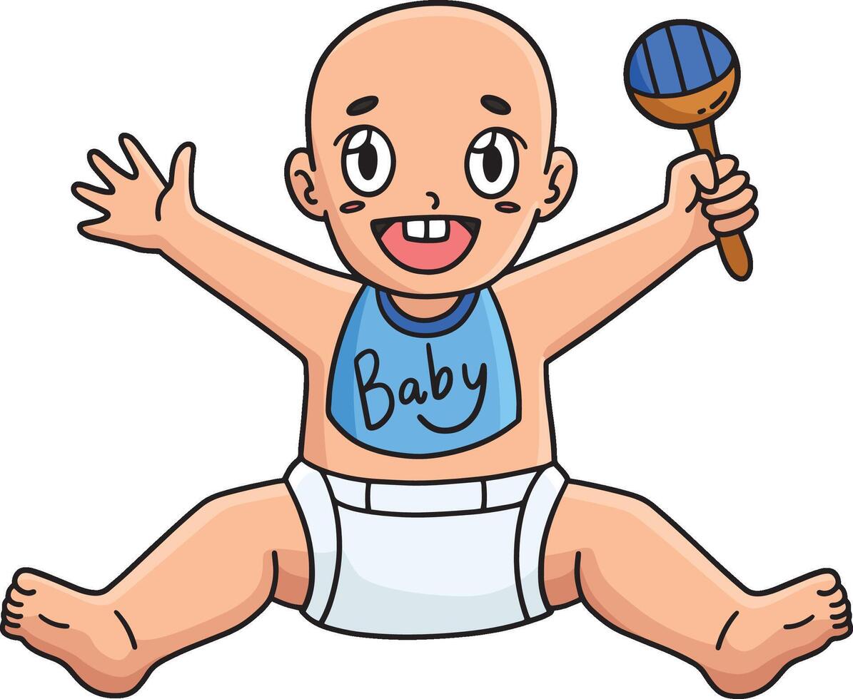Baby Shower Holding Rattle Toy Cartoon Clipart vector