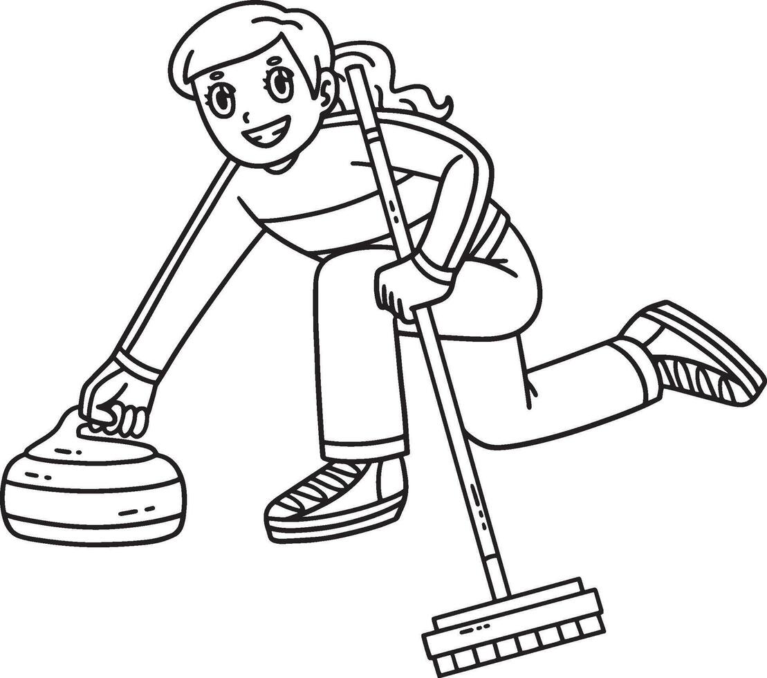 Curling Female Skip Delivering Stone Isolated vector