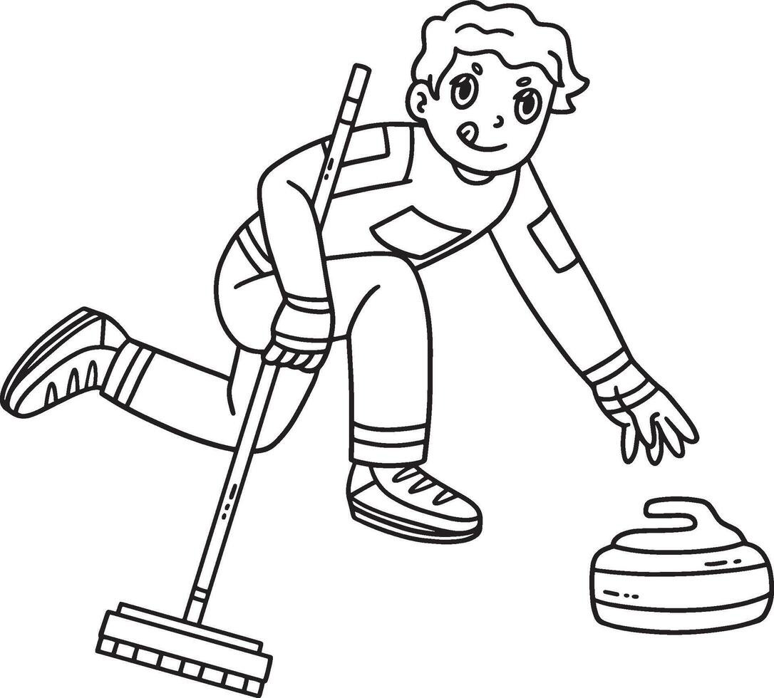 Curling Male Skip Delivering Stone Isolated vector