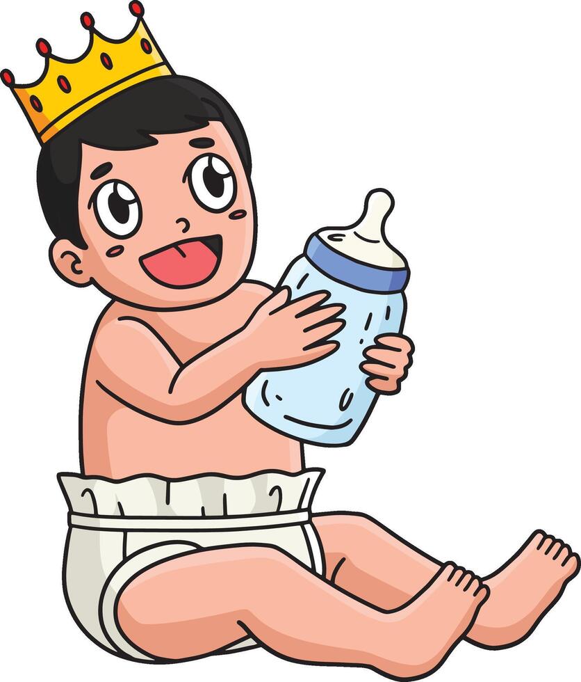 Baby Shower Baby with Crown and a Bottle Clipart vector