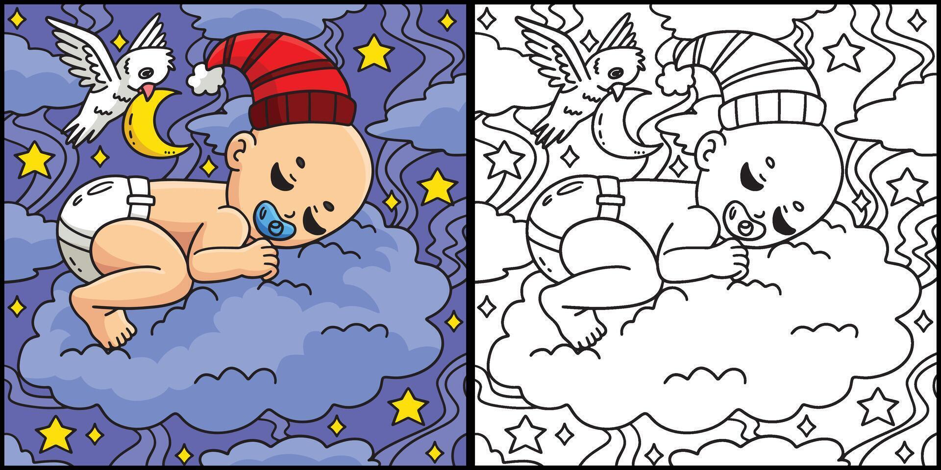 Baby Shower Baby Sleeping on Clouds Illustration vector