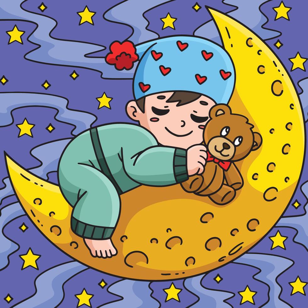 Baby Shower Baby Sleeping on the Moon Colored vector