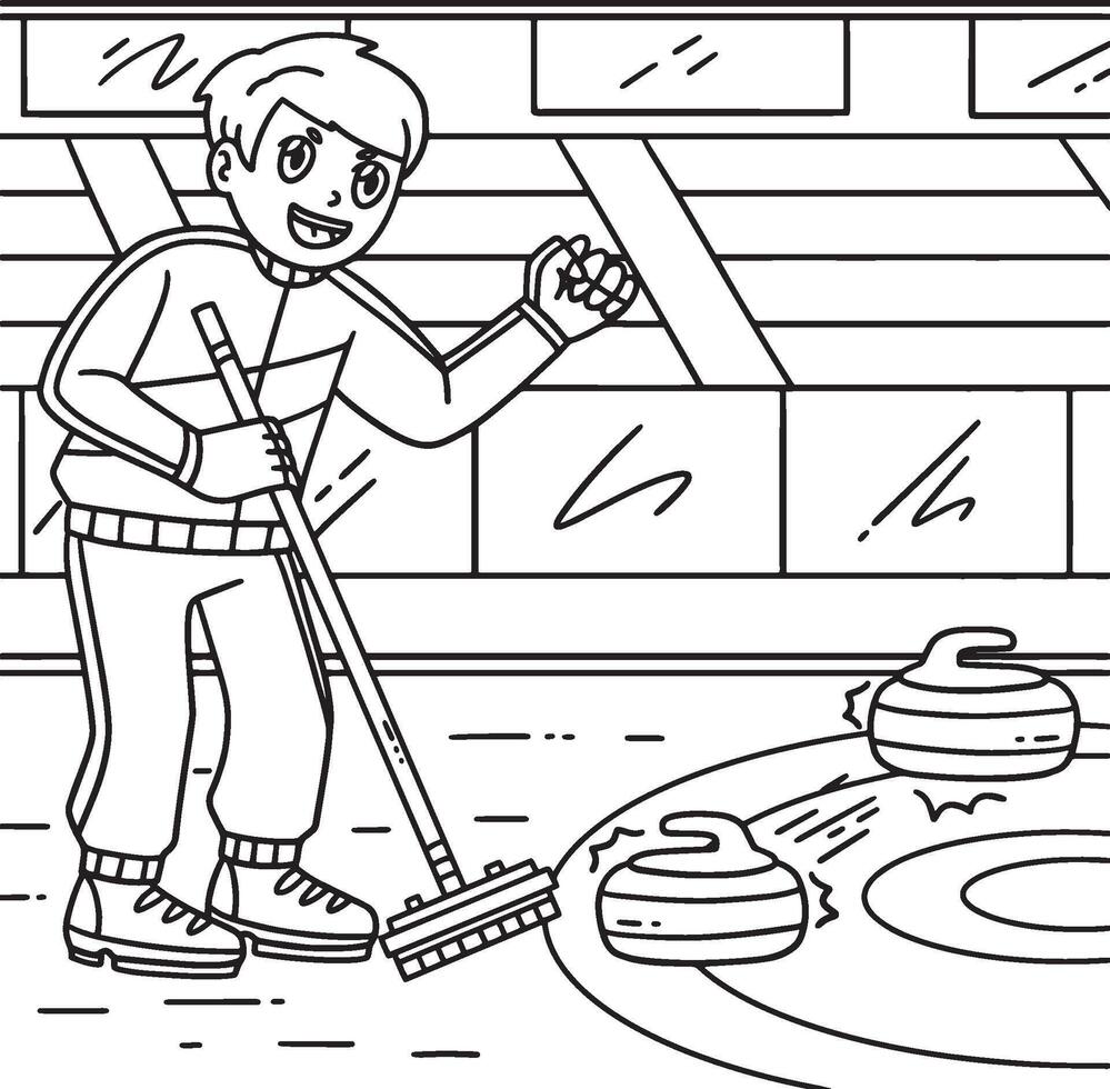 Curling Male Knocking Off Opponent Stone Coloring vector