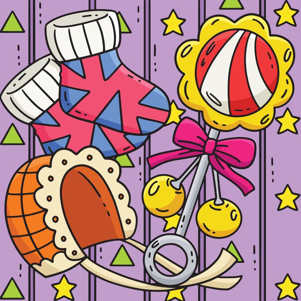 Baby Shower Rattle Toy and Baby Socks Colored vector