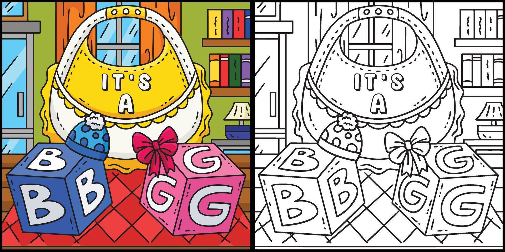 Baby Shower Its A, B, or G Coloring Illustration vector