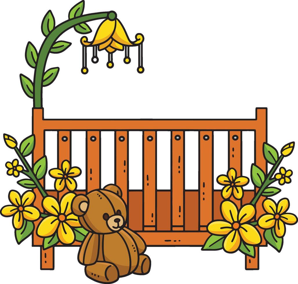 Baby Shower Baby Crib Cartoon Colored Clipart vector