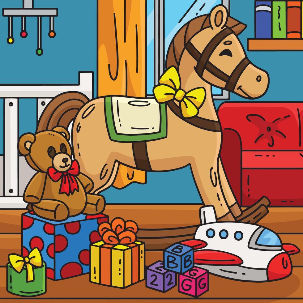 Baby Shower Toy Horse Presents Colored Cartoon vector