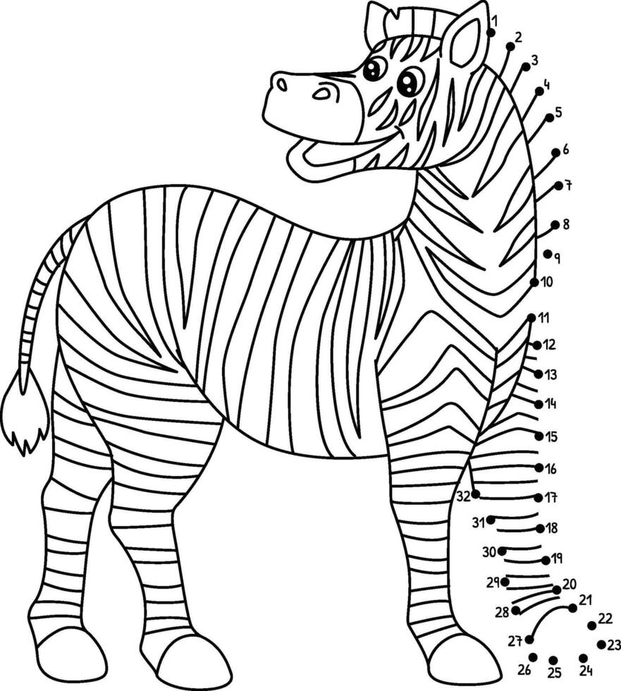 Dot to Dot Zebra Animal Isolated Coloring Page vector