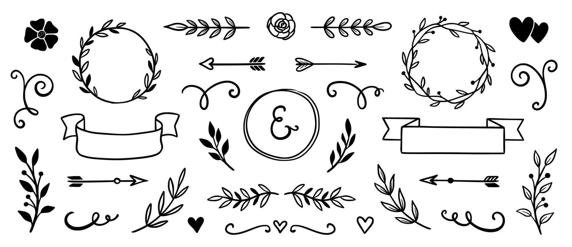 Hand drawn floral design elements vector