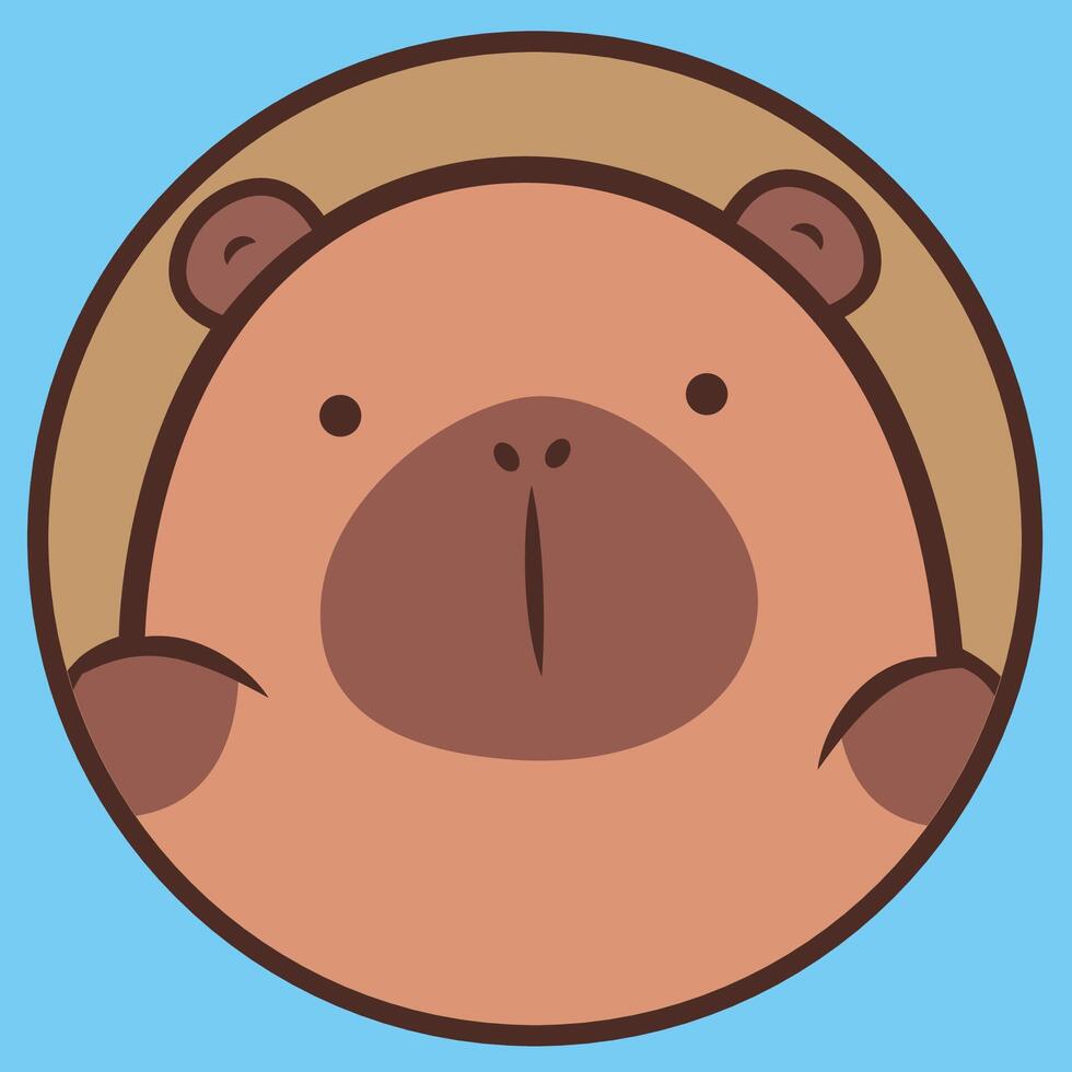 Cute capybara animal illustration on blue background Kawaii smiling capybara vector
