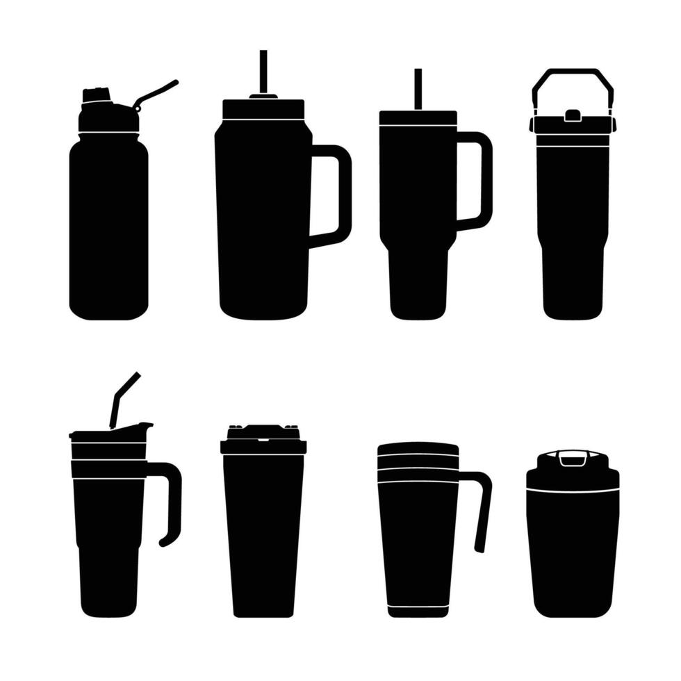 thermo water tumbler silhouette collection vector