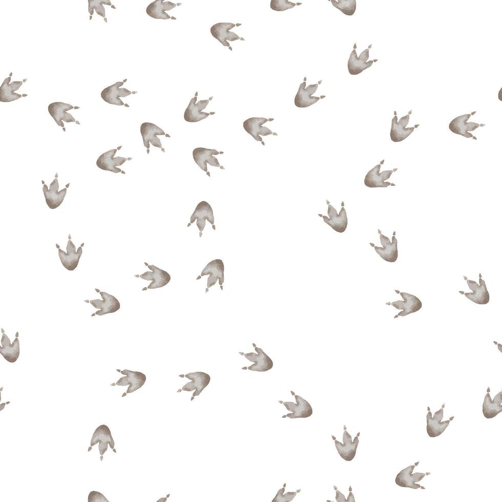 Dinosaur's paw. Isolated hand drawn watercolor seamless pattern of dino's footprints. Background of Animal traces for design kid's goods, scrapbook, clothes, textile, linen vector