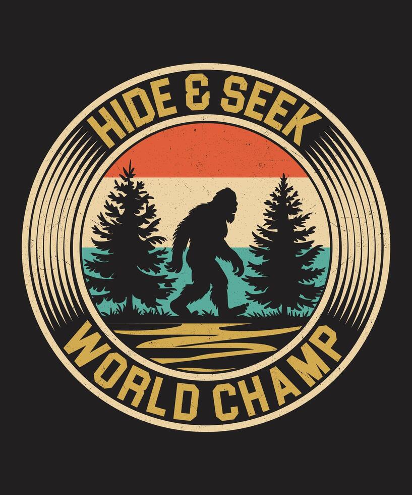 Bigfoot Hide And Seek World Cham, vintage Rounded Graphics vector