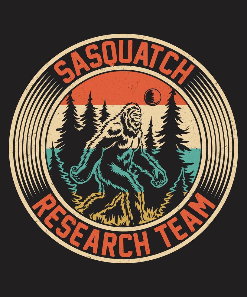 Sasquatch Research Team, Funny Bigfoot, Vintage Rounded Graphics For T-shirt, Mug, Poster vector