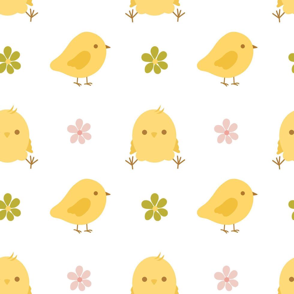 Cute baby chicks with little flowers seamless pattern. Easter prints, kids fabric and textile vector