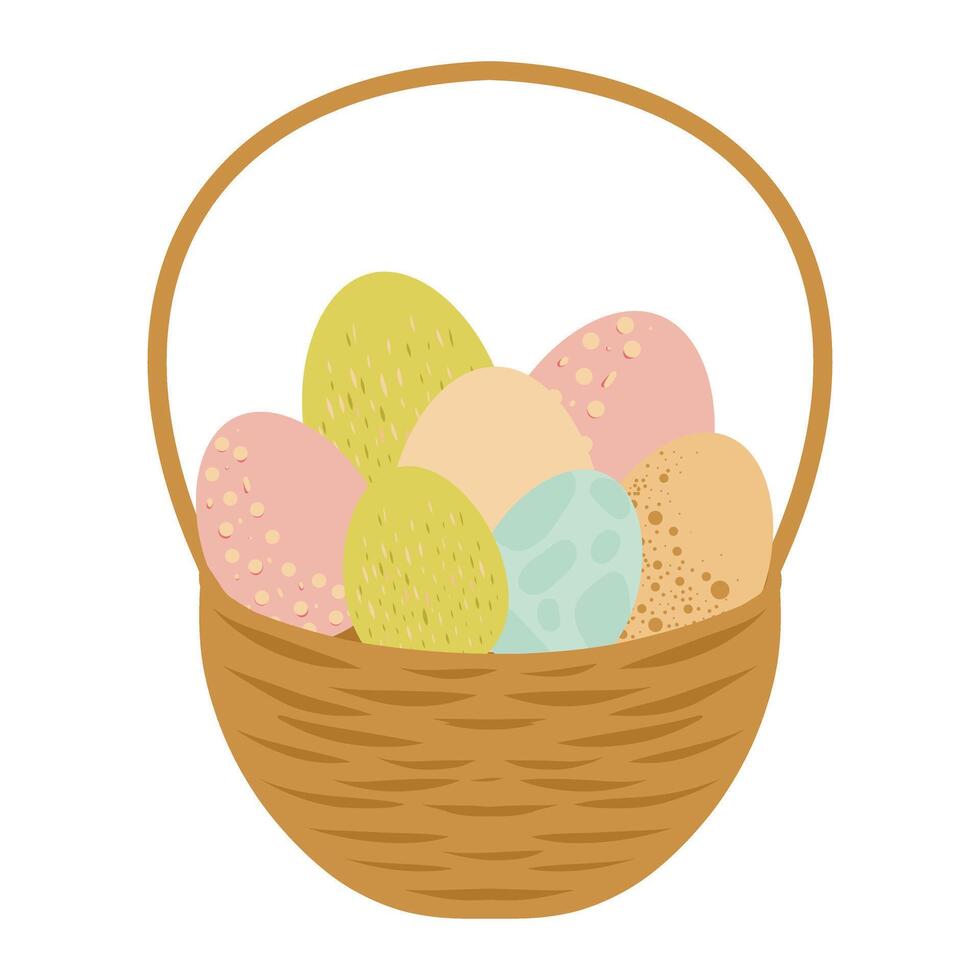 Basket full of colorful easter eggs, illustration vector