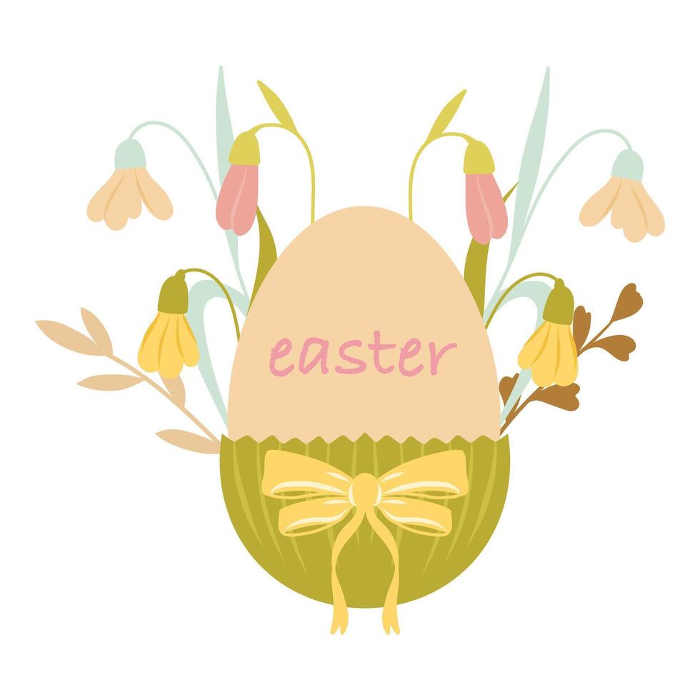 Easter egg with snowdrops flowers and a bow tie vector