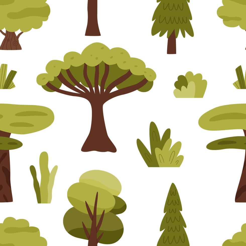 Flat summer forest seamless pattern. print on white background. vector