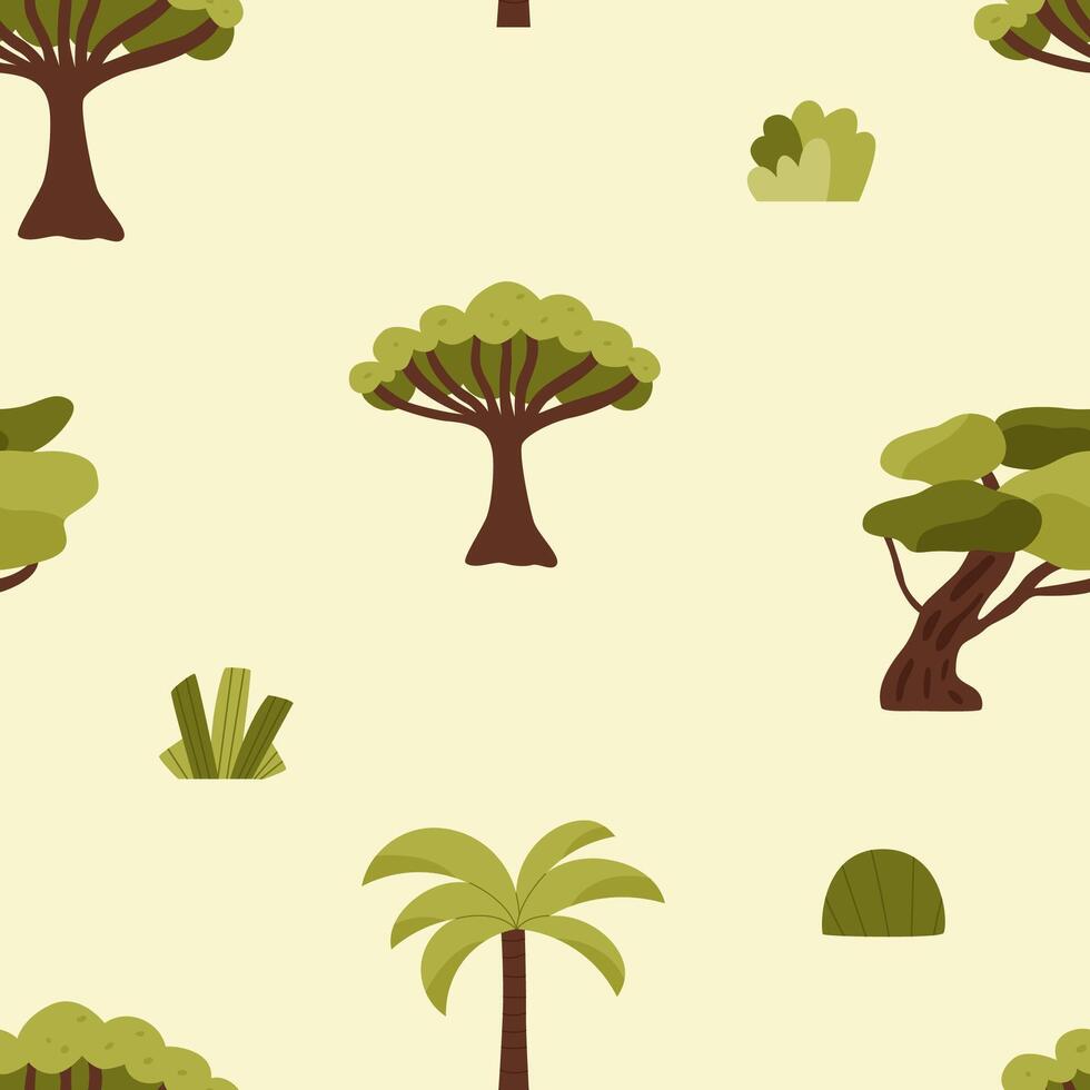 Exotic forest seamless pattern. Flat print on green background. vector