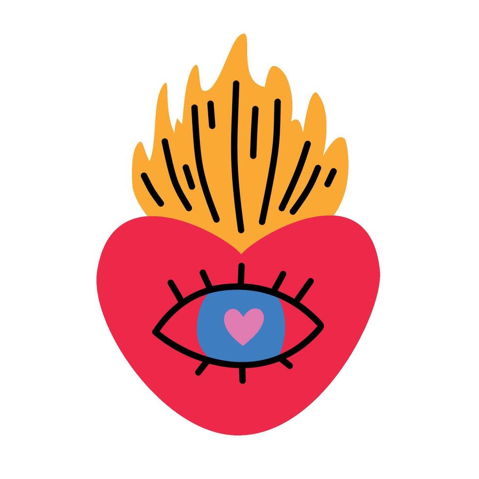 Mystical boho burning heart with an eye vector
