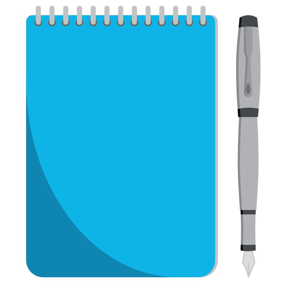 Notebook and ink pen illustration, spiral bound paper notepad business or school note taking isolated element vector