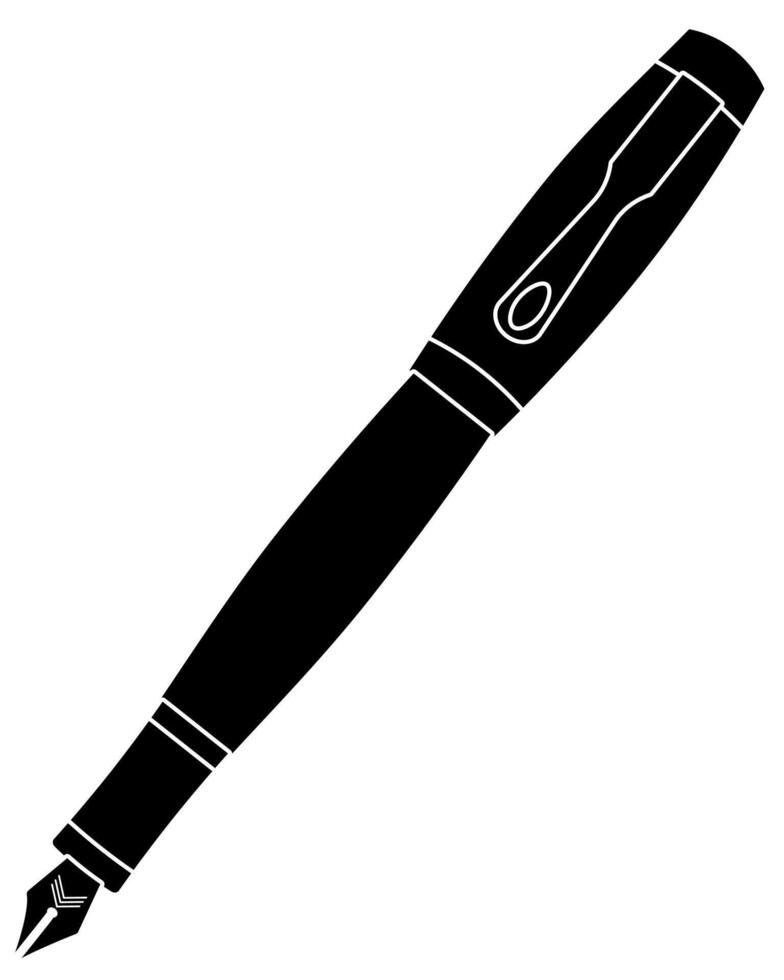 Retro ink or fountain pen silhouette in black, antique cartridge pen element isolated on a white background vector