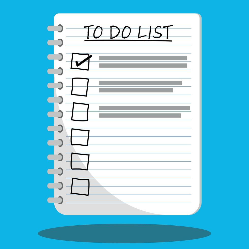 To-do list on a ring notepad, keeping a journal, check list, organiser or questionnaire concept vector