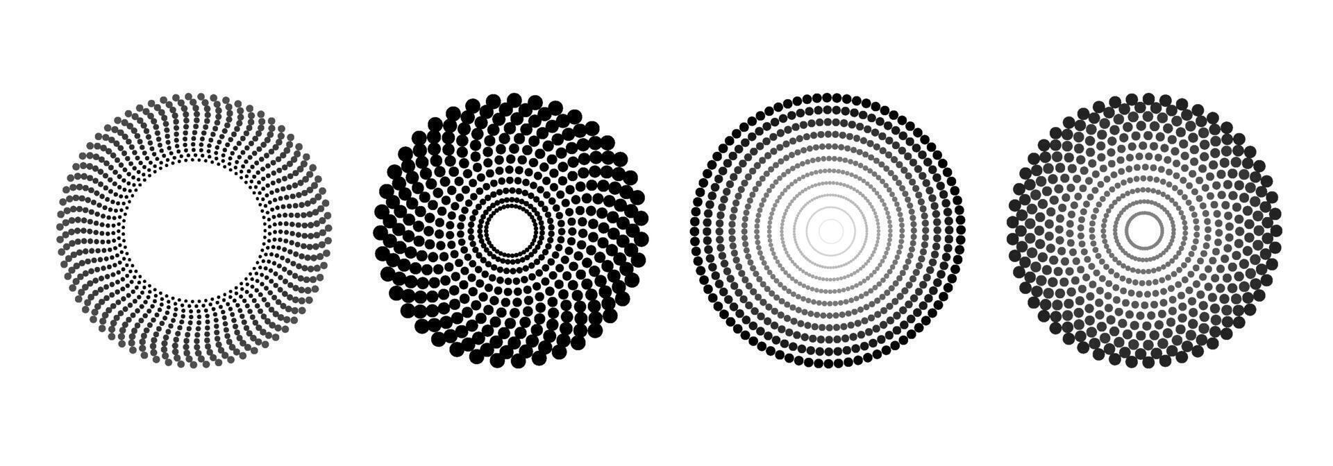 Set of point concentric shapes. Circular halftone elements . halftone patterns, radio waves, sound ripple circles for banners, templates. vector