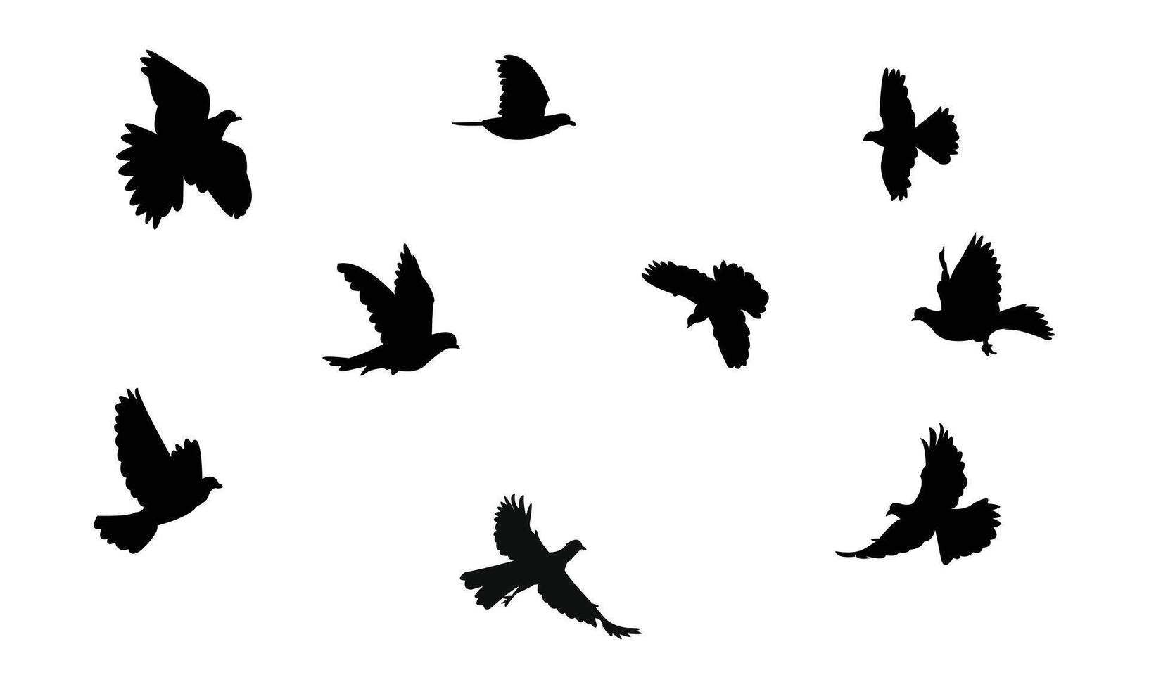 Flying African collared dove bird Silhouette Collection vector