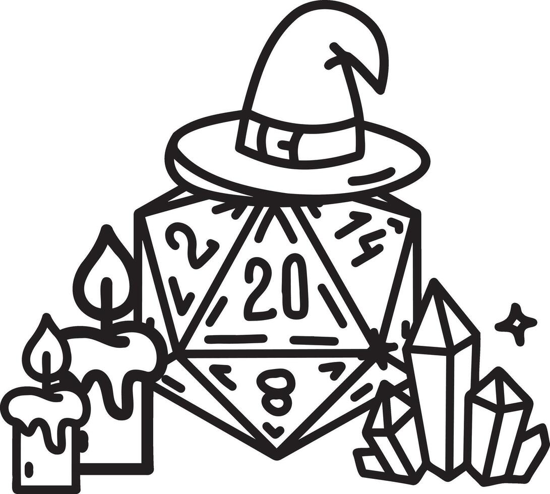 Fantasy tabletop illustration in retro style. D20 dice for dnd board game. vector