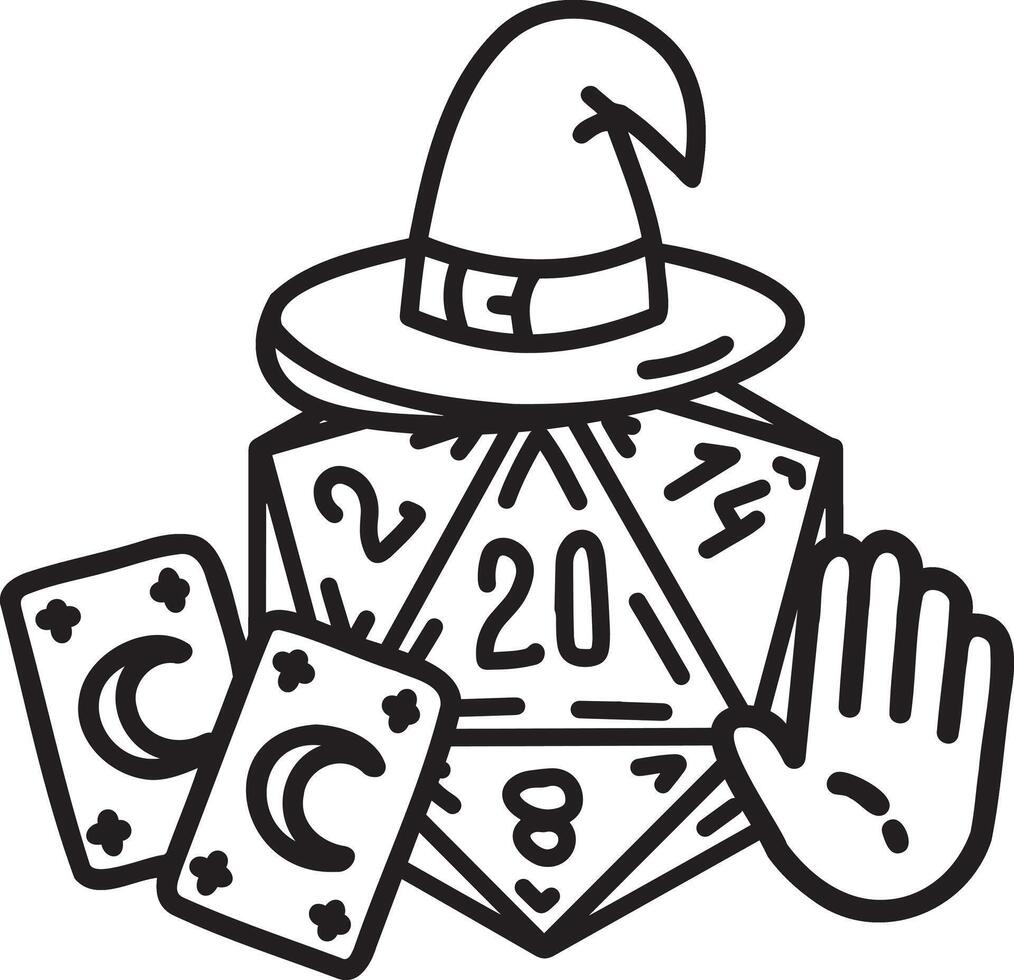 DND Dice Rpg board game character. Fantasy icosahedron wargame. 20-sided tabletop icon vector