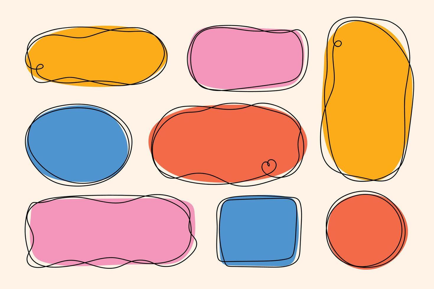 Set of organic shapes frames with rounded edges. Hand drawn text boxes. Abstract liquid shapes line. vector