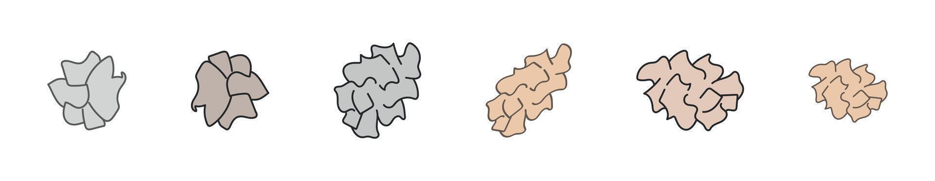 Set of Crumpled Paper Balls in Various Sizes and Colors isolated on white background. Concept of Creativity, Ideas, Recycling, Office Supplies, Problem Solving, Brainstorming, Trash, garbage Symbol vector