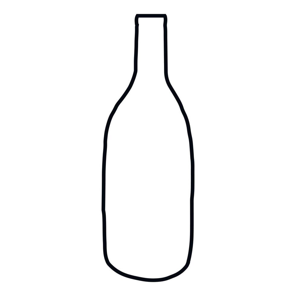 Black outline of glass Wine Bottle Isolated on White Background. Concept of Wine Art, Alcohol Beverage Icon, Beer Bottle, Minimalist Design, Elegant Drink, Graphic Element for Print vector