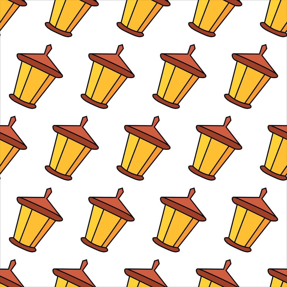 Seamless Pattern of Yellow Street Lamps Lanterns on White Background. Concept of Urban Lighting, Vintage Lanterns, Repetitive Design, Architectural Elements vector