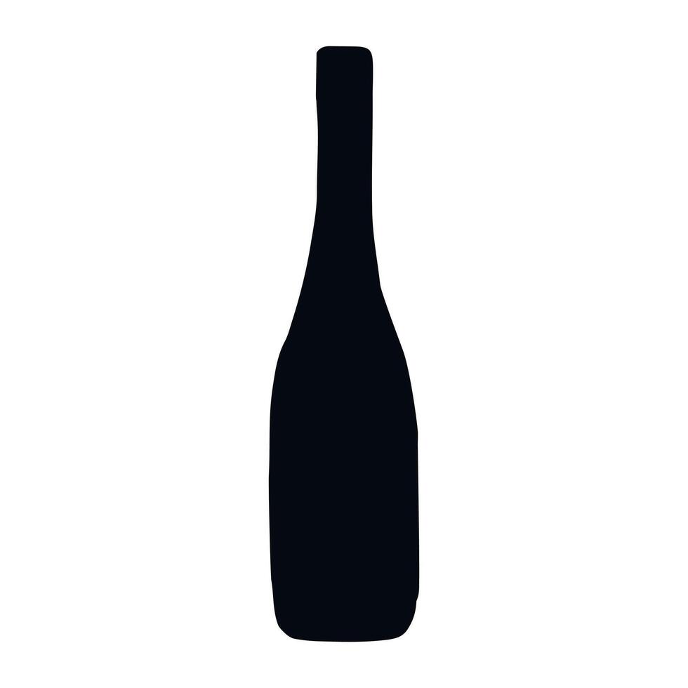 Black silhouette of glass Wine Bottle Isolated on White Background. Concept of Wine Art, Alcohol Beverage Icon, Beer Bottle, Minimalist Design, Elegant Drink, Graphic Element for Print vector