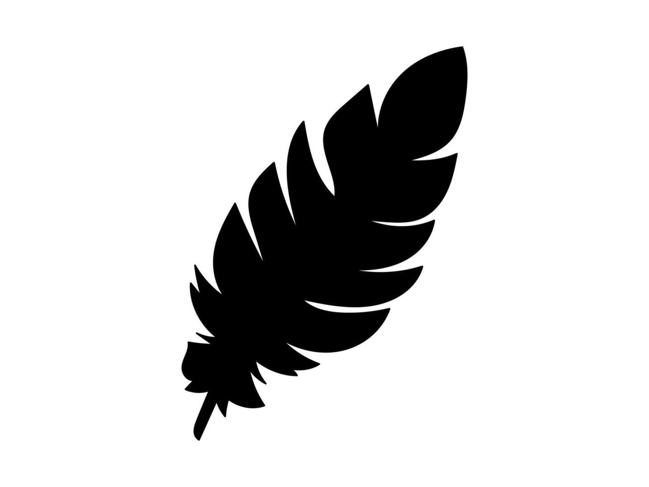 Elegant Black Silhouette of Single Feather Isolated on White Background. Concept of Nature Art, Minimalist Design, Elegant Plumage, Graphic Element for Decor, Icon, Wildlife Illustration, Bird Feather vector