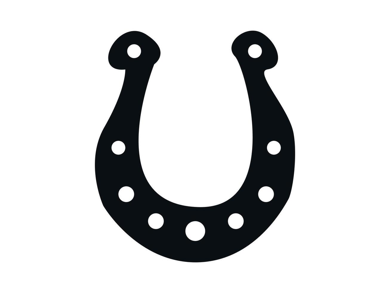 Black Silhouette of Horseshoe isolated on White Background. Concept of Luck Symbol, Fortune Charm, Equine Equipment, Minimalist Design. Decorative Element for Good Fortune Iconography, Horse Theme vector