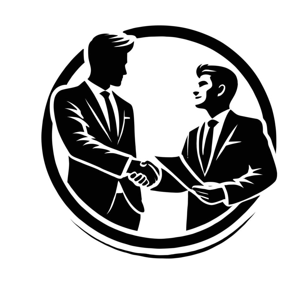 Two men shaking hands in a circle logo vector