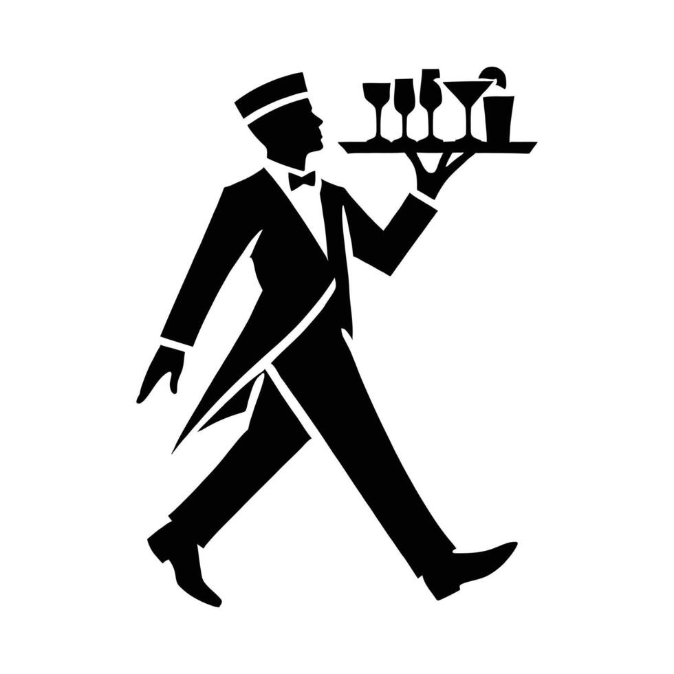 A waiter carrying a tray with glasses and a drink vector