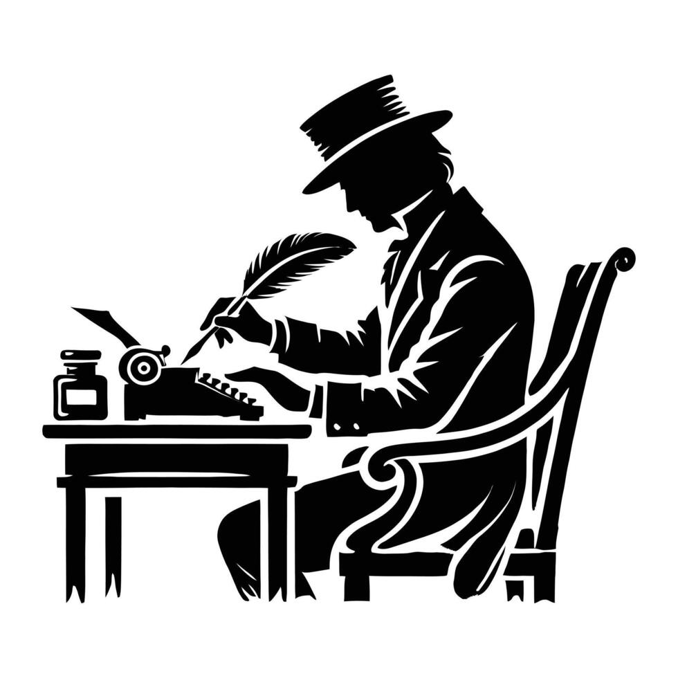 A man in a top hat writing on a typewriter vector